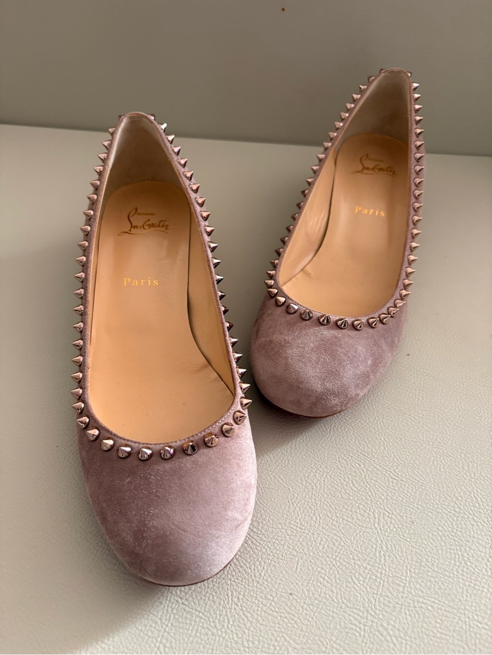 Christian Louboutin Pink Suede Spiked Ballet Flats EU 39